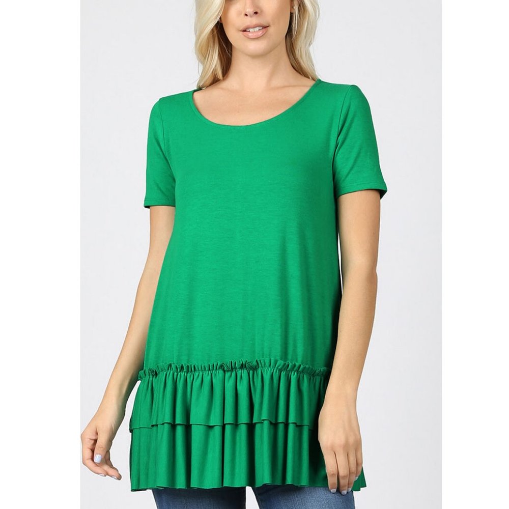 Zenana Premium Short Sleeve Ruffled Bottom Top